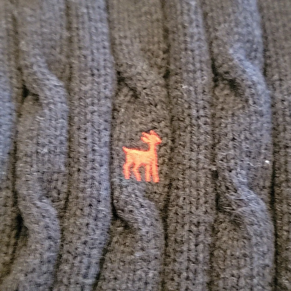 ladies large old navy sweater w hood  navy blue w red deer - Picture 2 of 5